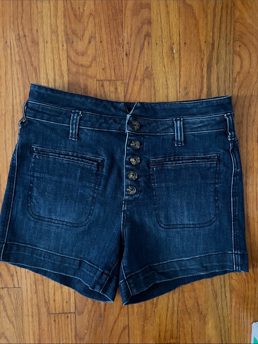 Anthropologie Dark Blue Denim Button-Front Shorts